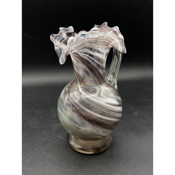 Murano Style Art Glass Pitcher Vase Swirl Handkerchief Ruffle 7” - Picture 1 of 12